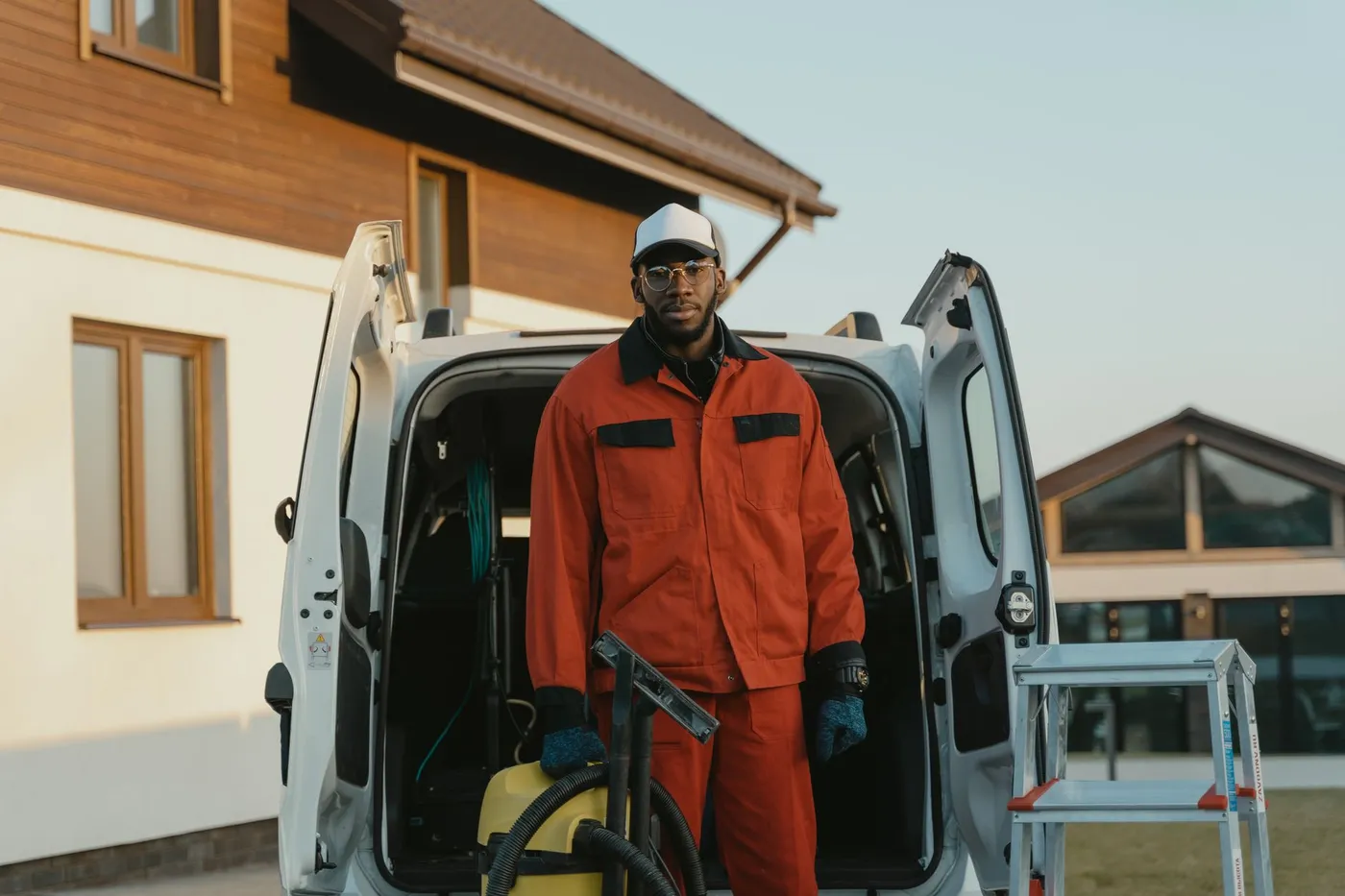 Work van parked outside a house