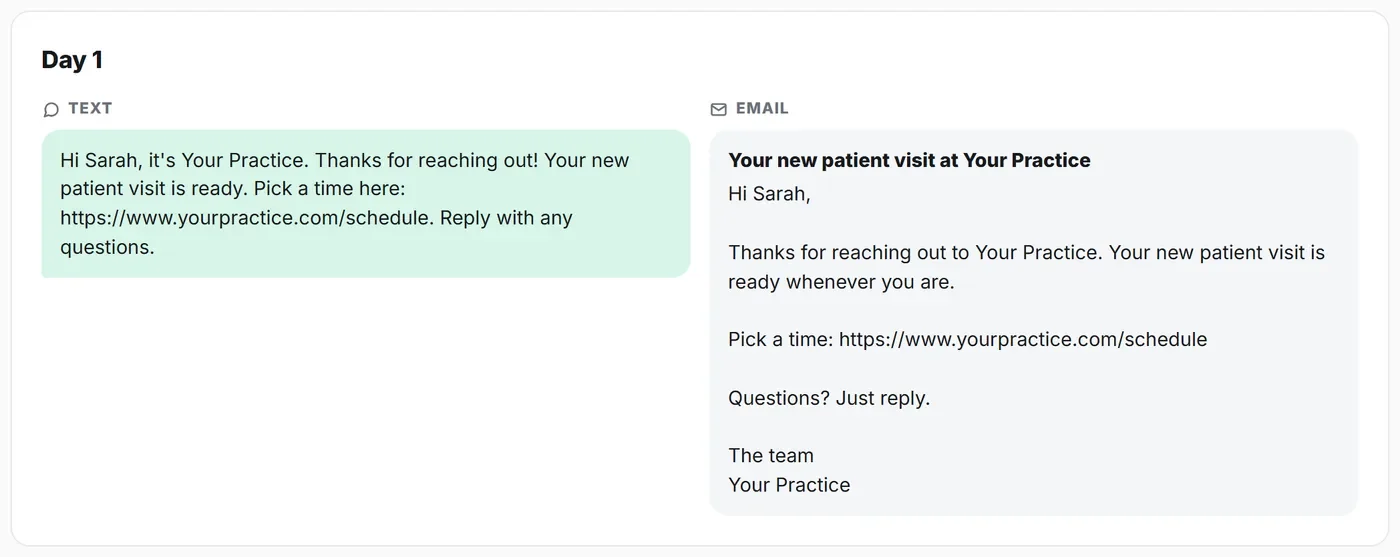 Day 1 of the text and email follow-up