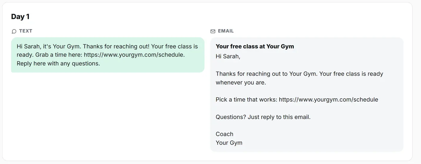 Day 1 of the text and email follow-up