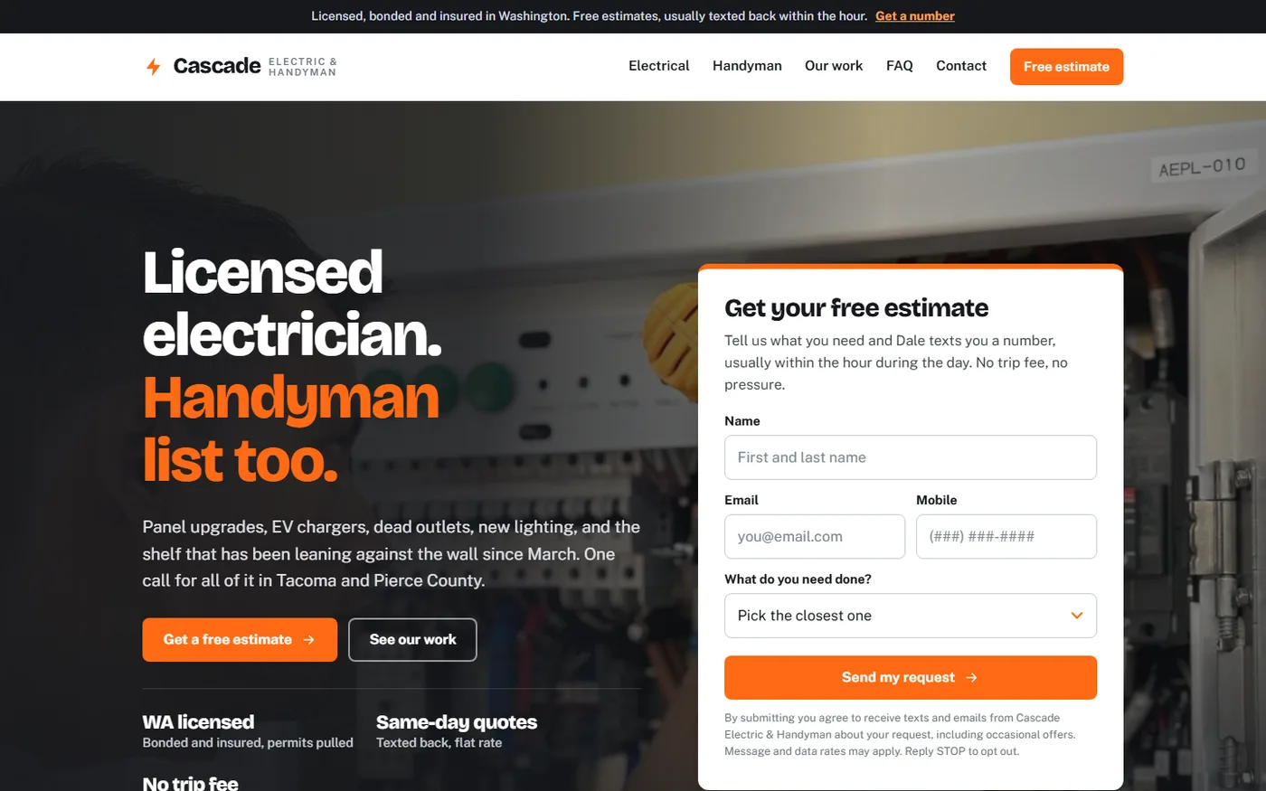 A sample electrician website we built
