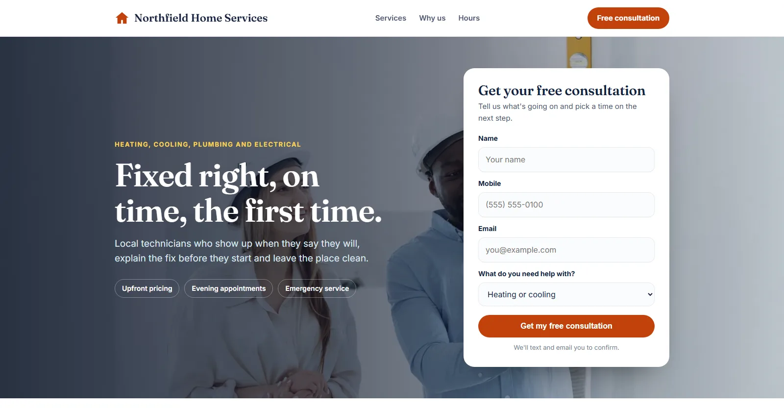 A sample home services website we built
