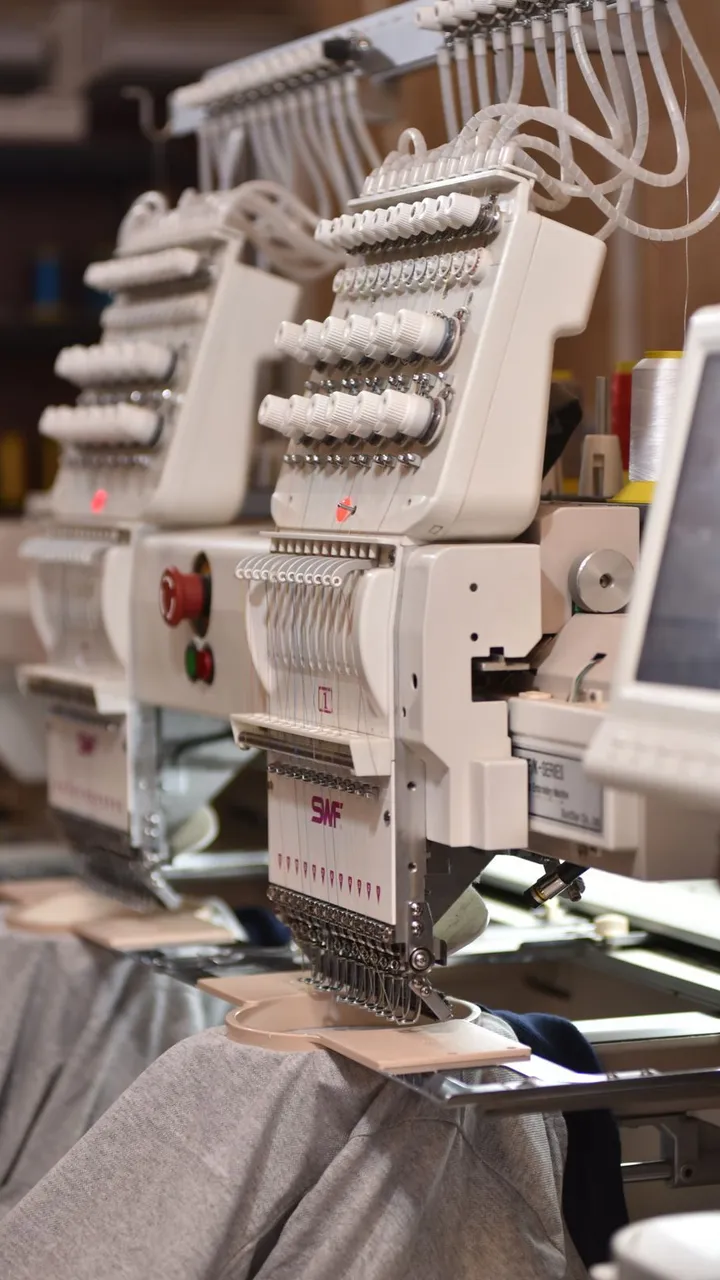 Embroidery machines in a print shop